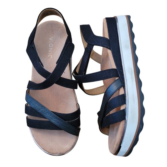 Vionic 8 Black Strappy Platform Sandals KELLYN Open Toe Summer - Picture 1 of 11